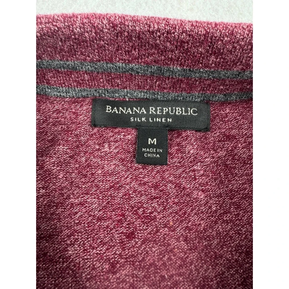 Banana Republic Mens M Silk Linen Knit Polo Shirt Burgundy Heather Lightweight